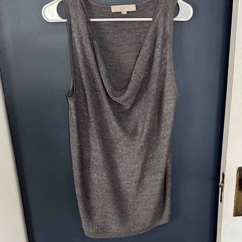 LOFT Sparkling Gray Cowl Neck Top